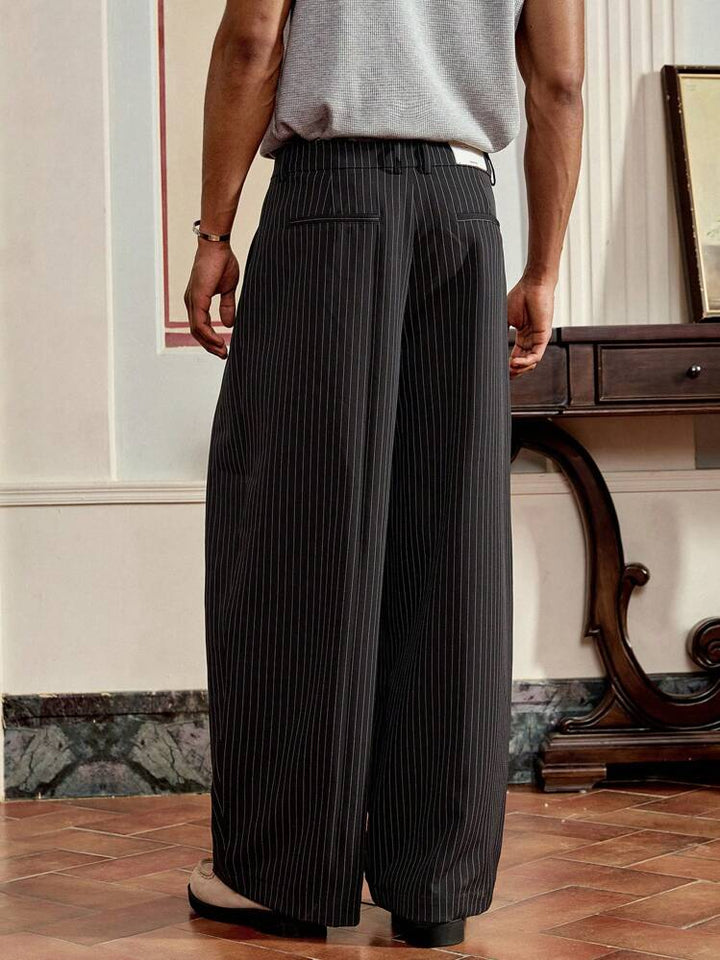 Unisex Prestige Pleated Pinstripe Pant - Striped Black