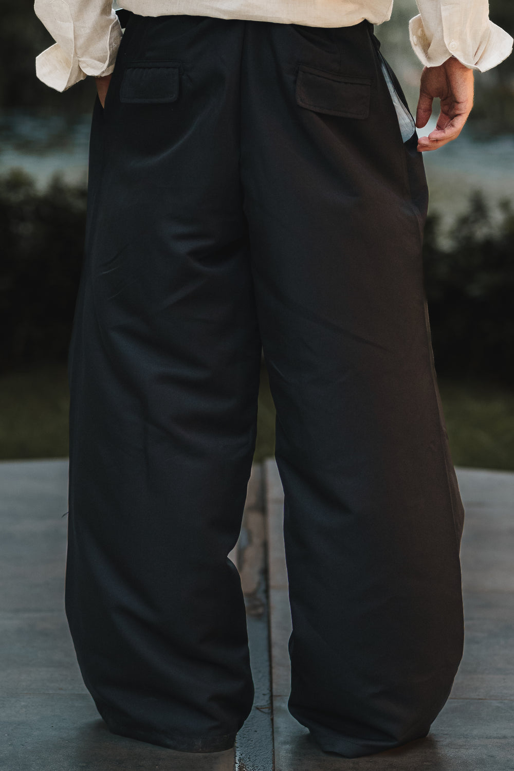 Unisex Prestige Pleated Pinstripe Pant - Black