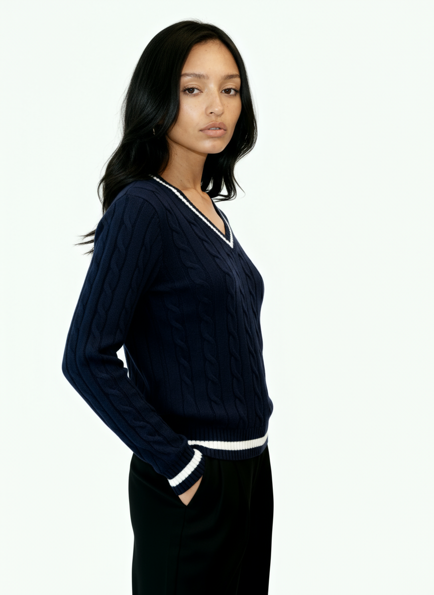 Valeria Women's V-Neck Sweater - Navy