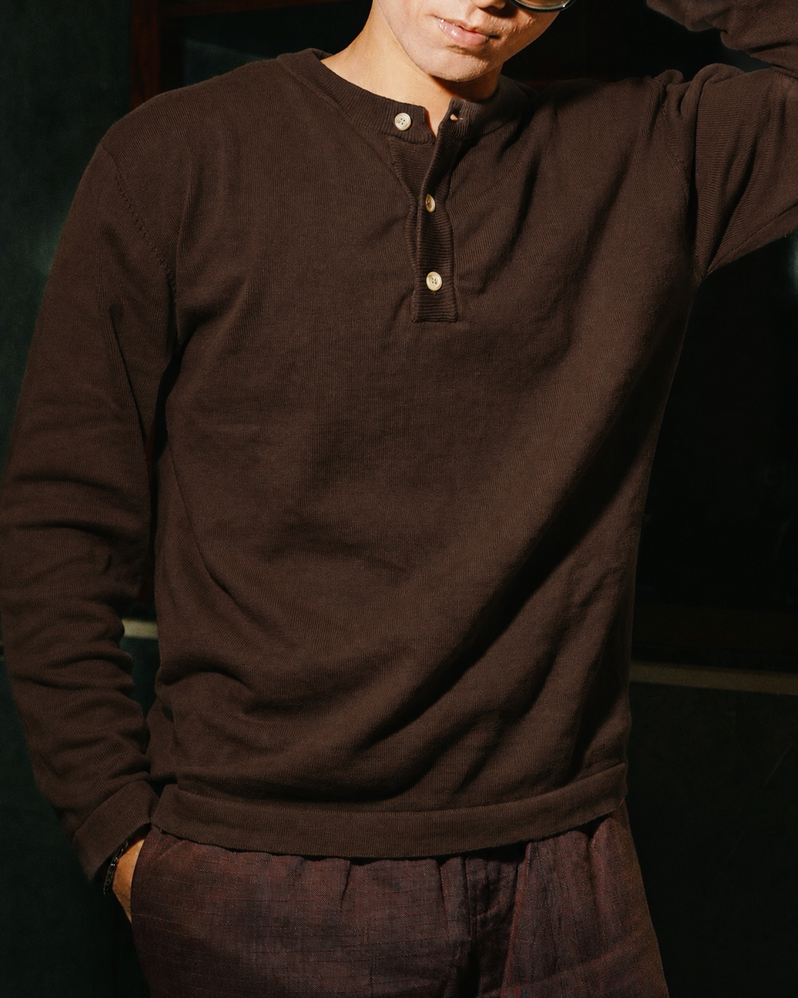 Knit Henley Tshirt - Brown