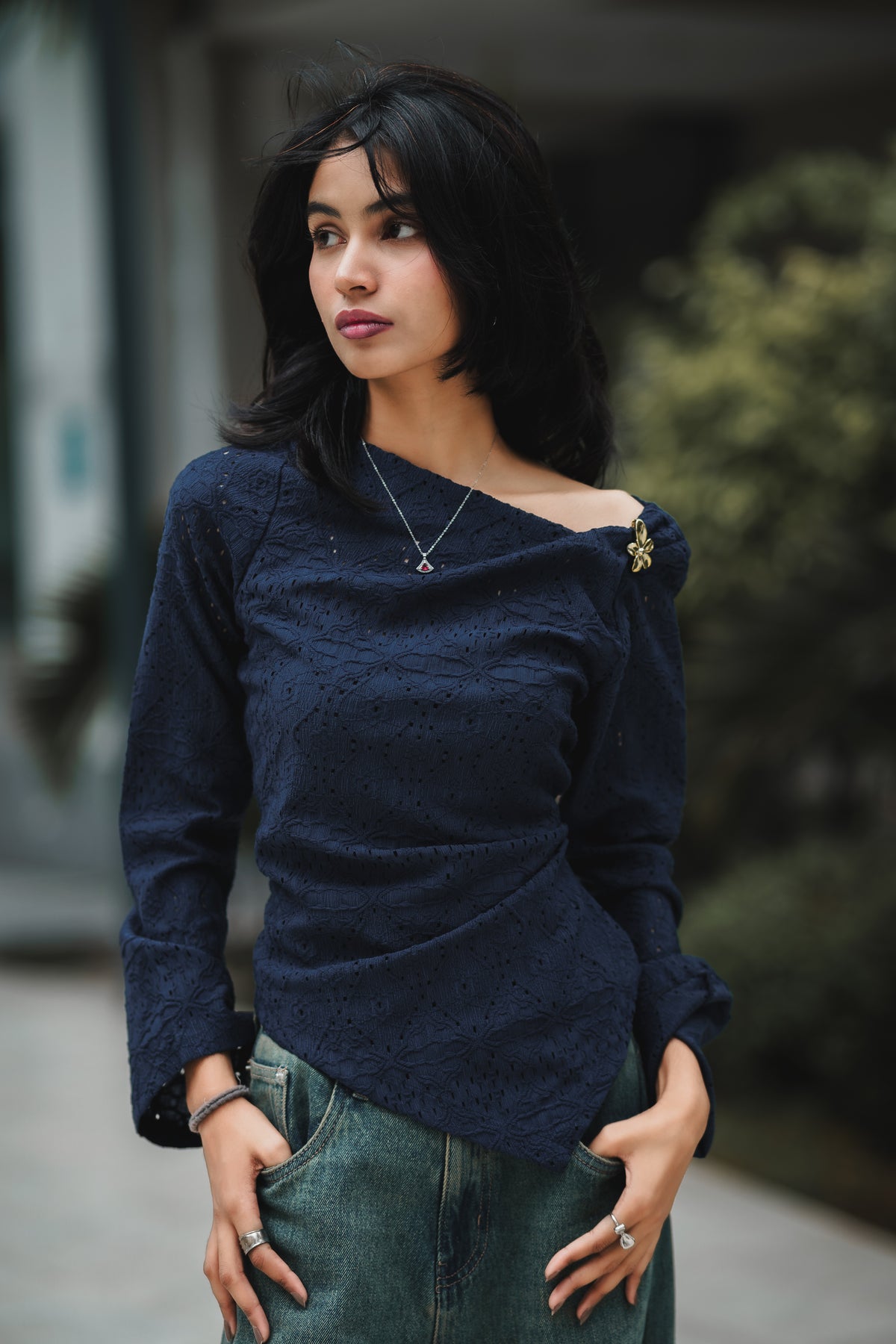 Women’s Asymmetrical Top - Navy Blue