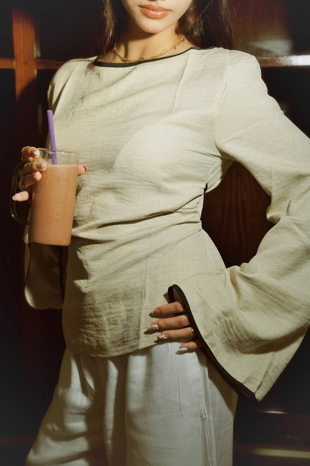 Women’s Flared Sleeve Top - Beige