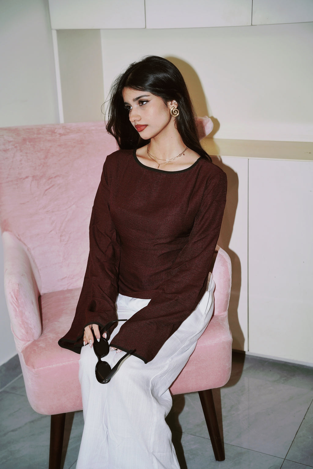 Women’s Flared Sleeve Top - Maroon