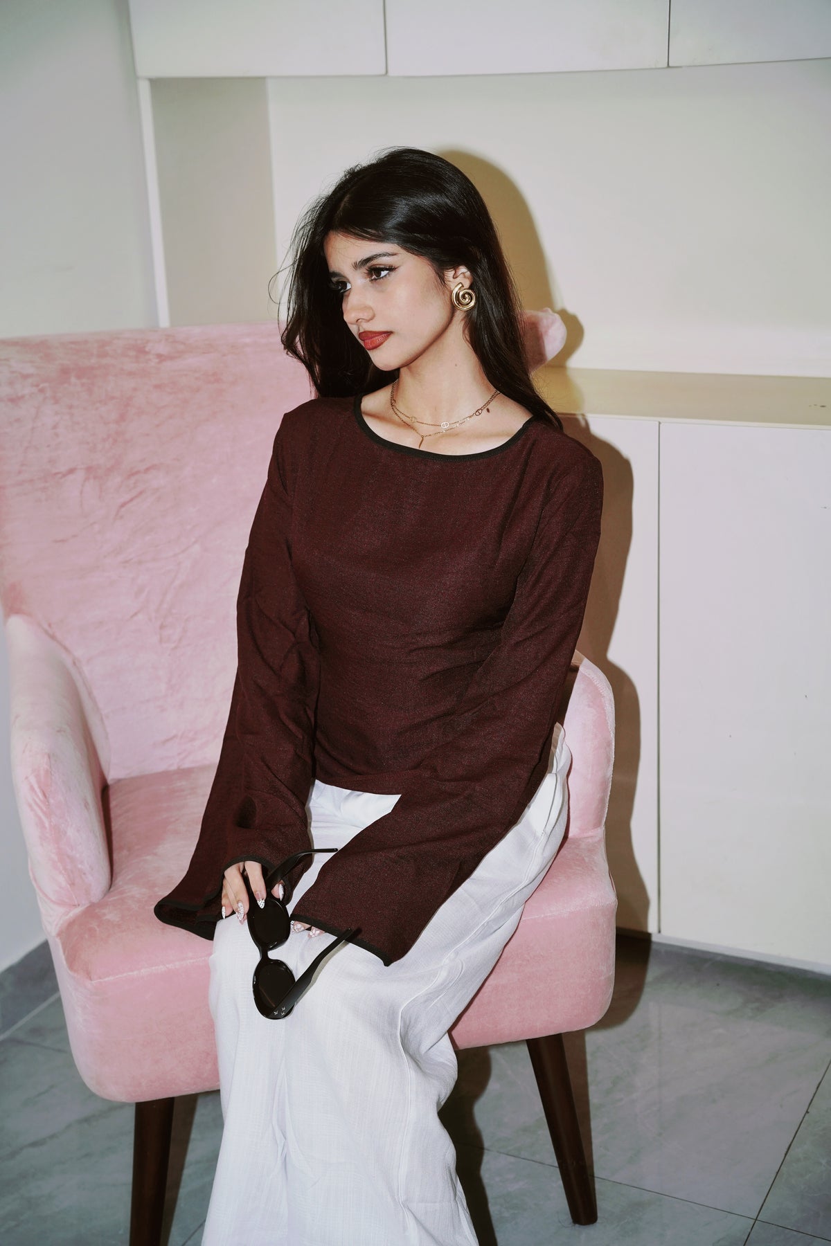 Women’s Flared Sleeve Top - Maroon