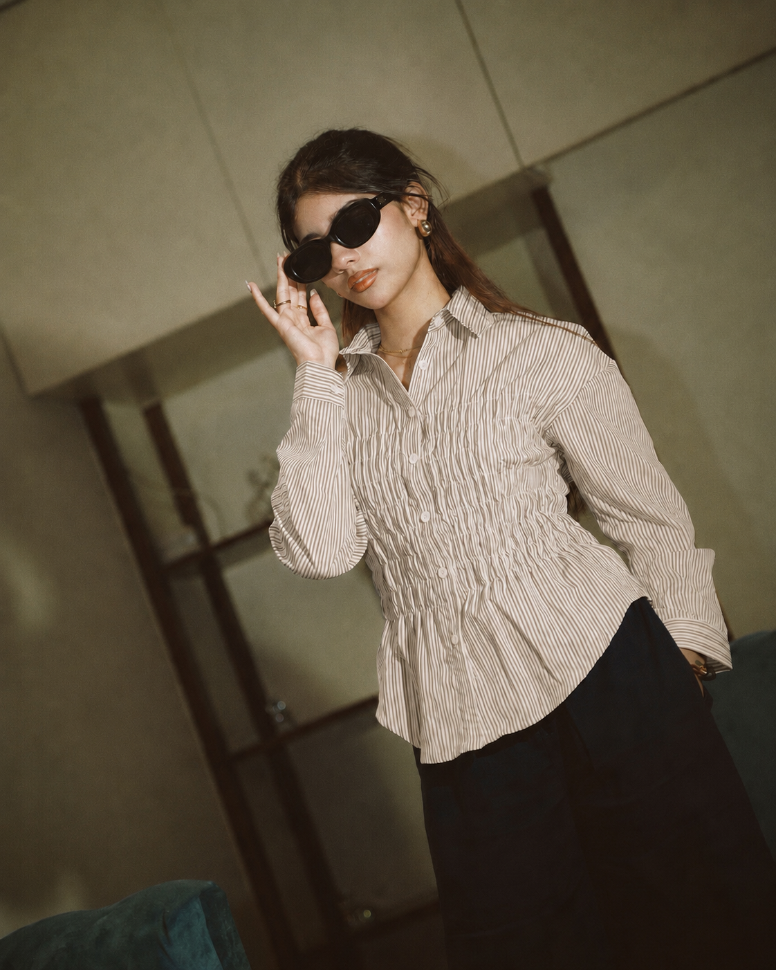 Women’s Fitted Striped Beige Shirt