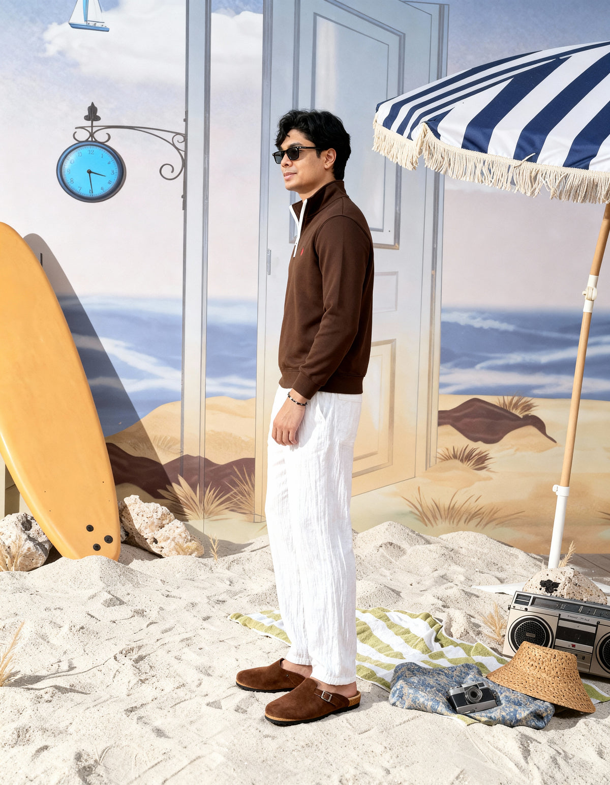 Deco Coastal Club Fleece Quarter Zip - Brown