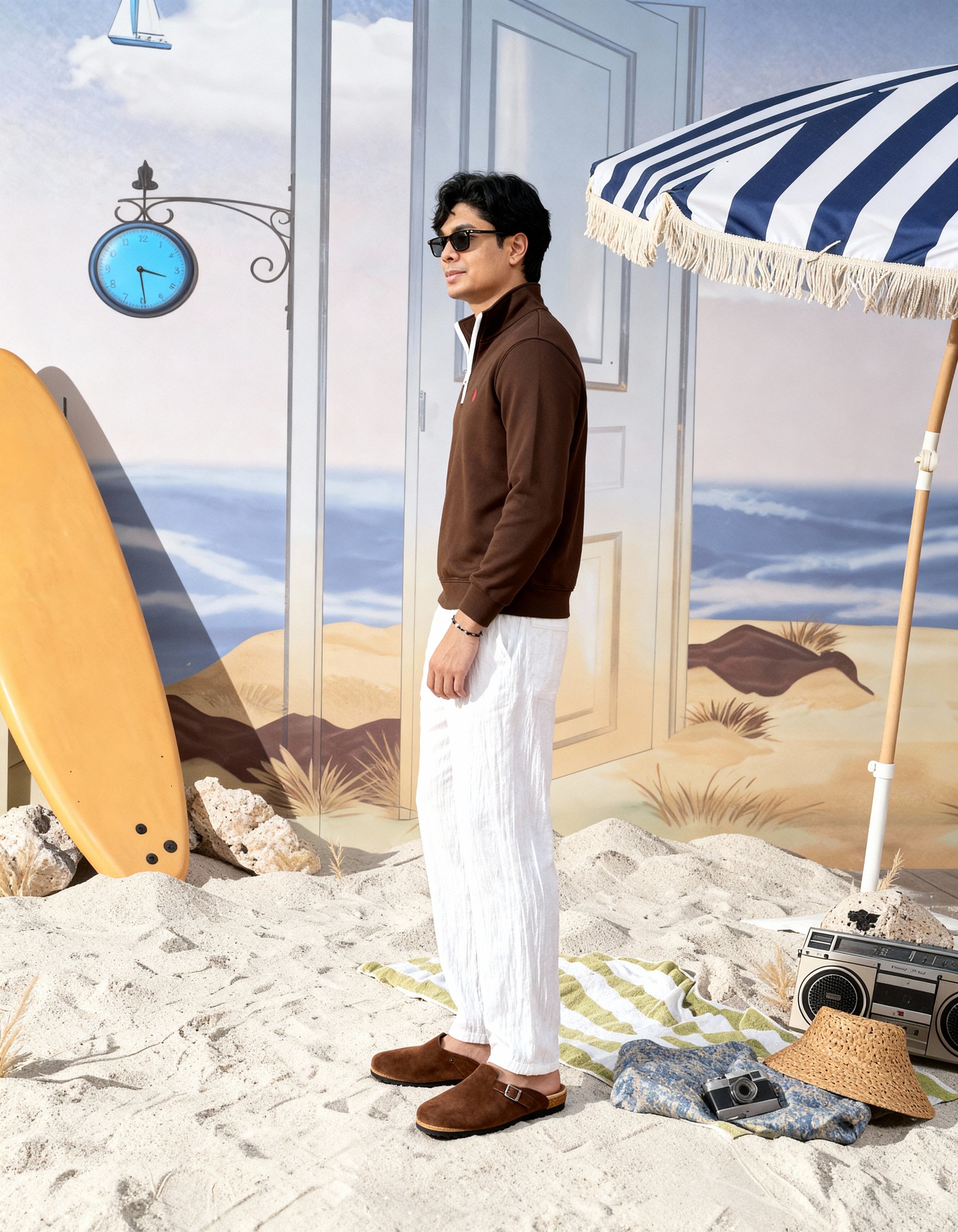 Deco Coastal Club Fleece Quarter Zip - Brown