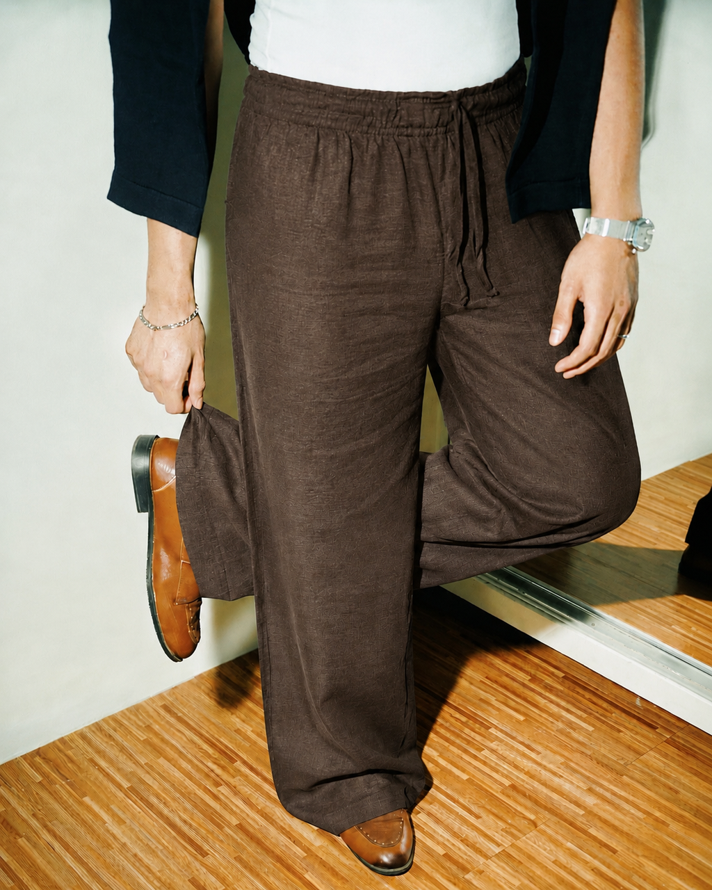 Unisex Wide-Legged Linen Pants - Brown