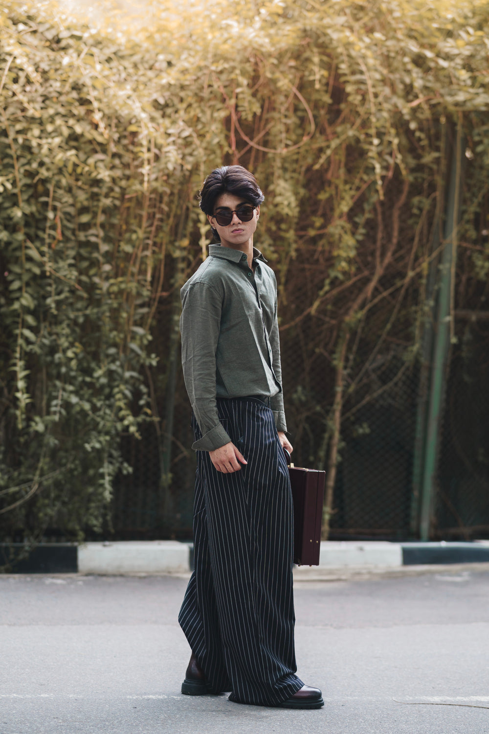 Unisex Prestige Pleated Pinstripe Pant - Striped Black