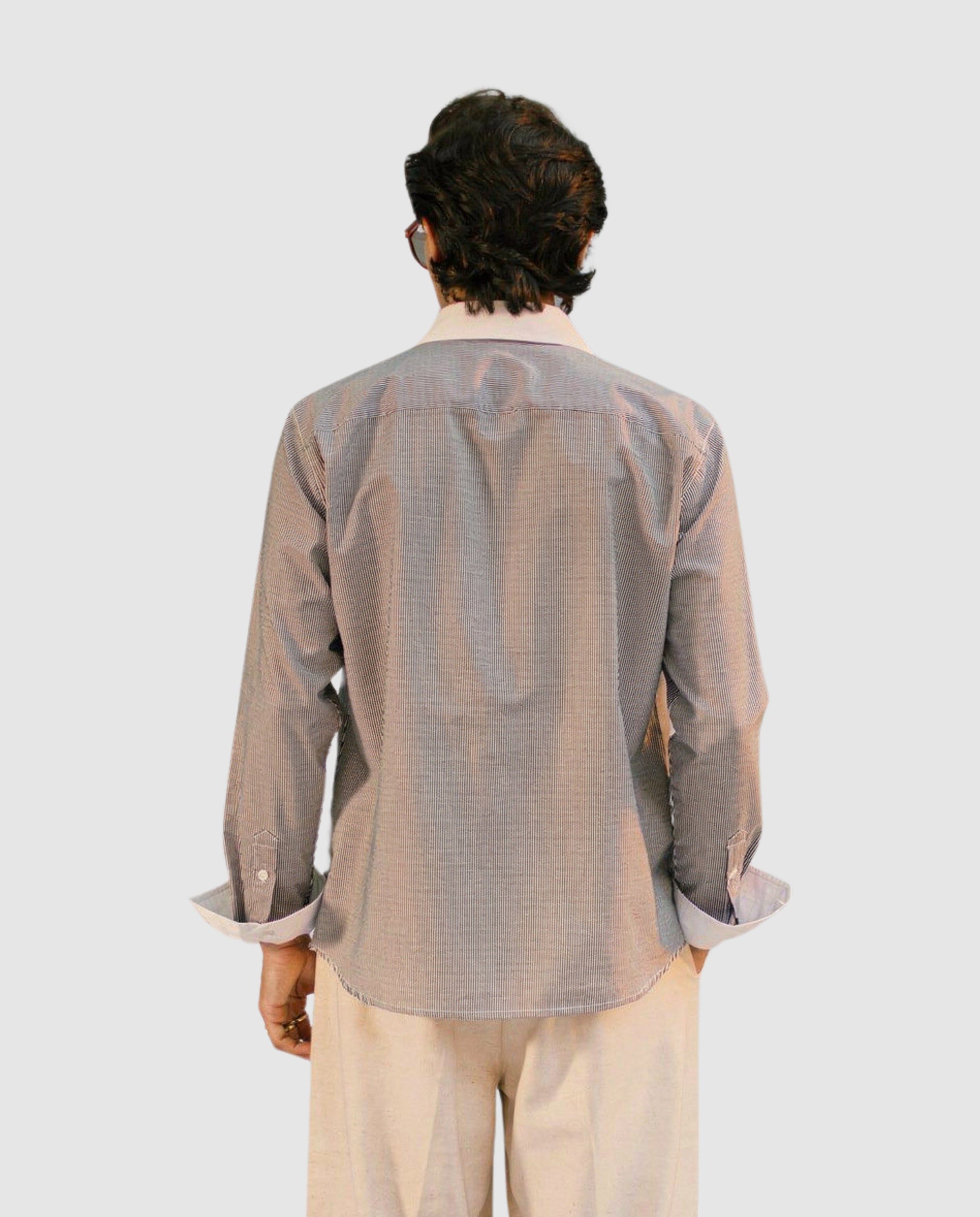 Striped Black and White Contrast Collar Shirt