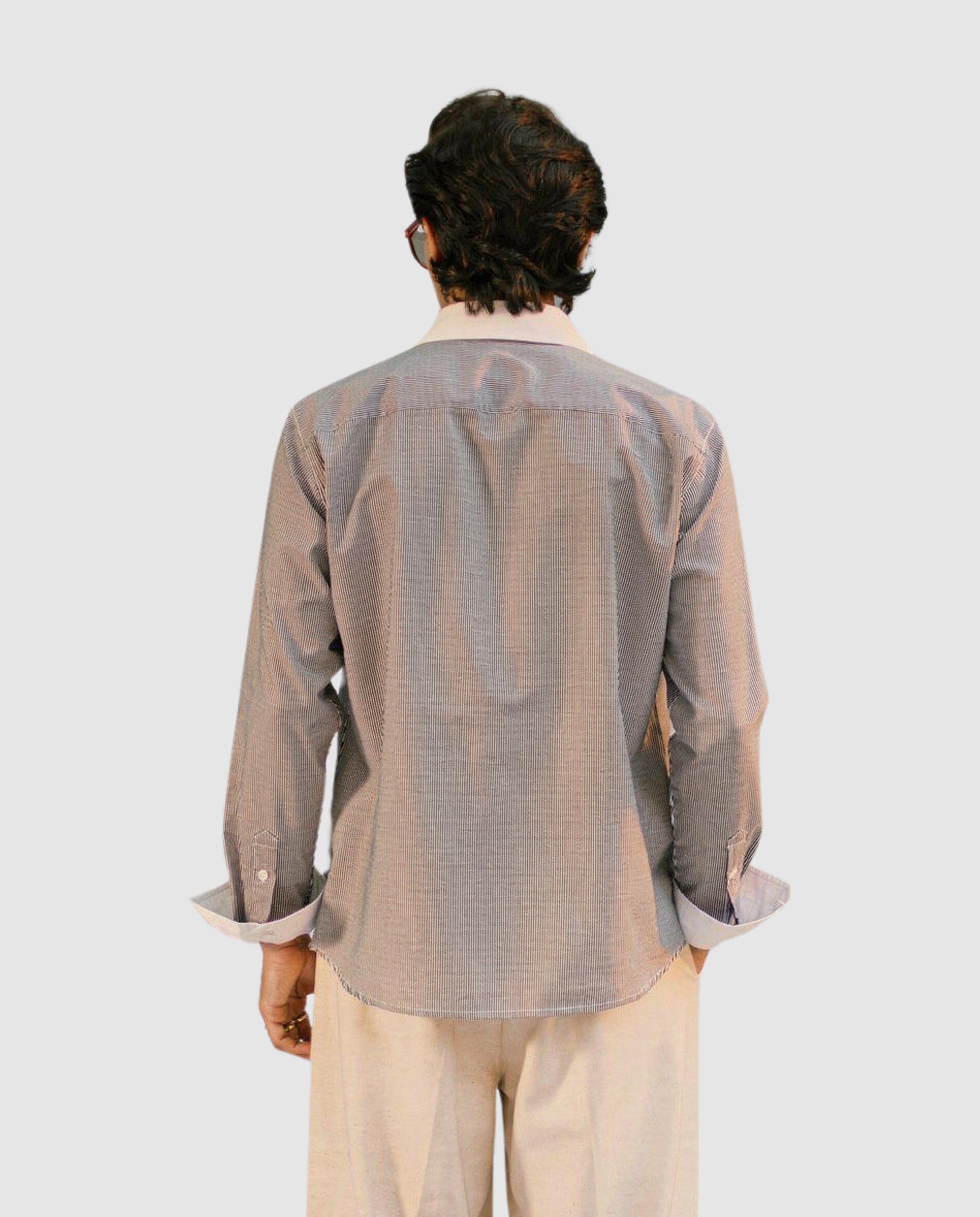 Striped Black and White Contrast Collar Shirt