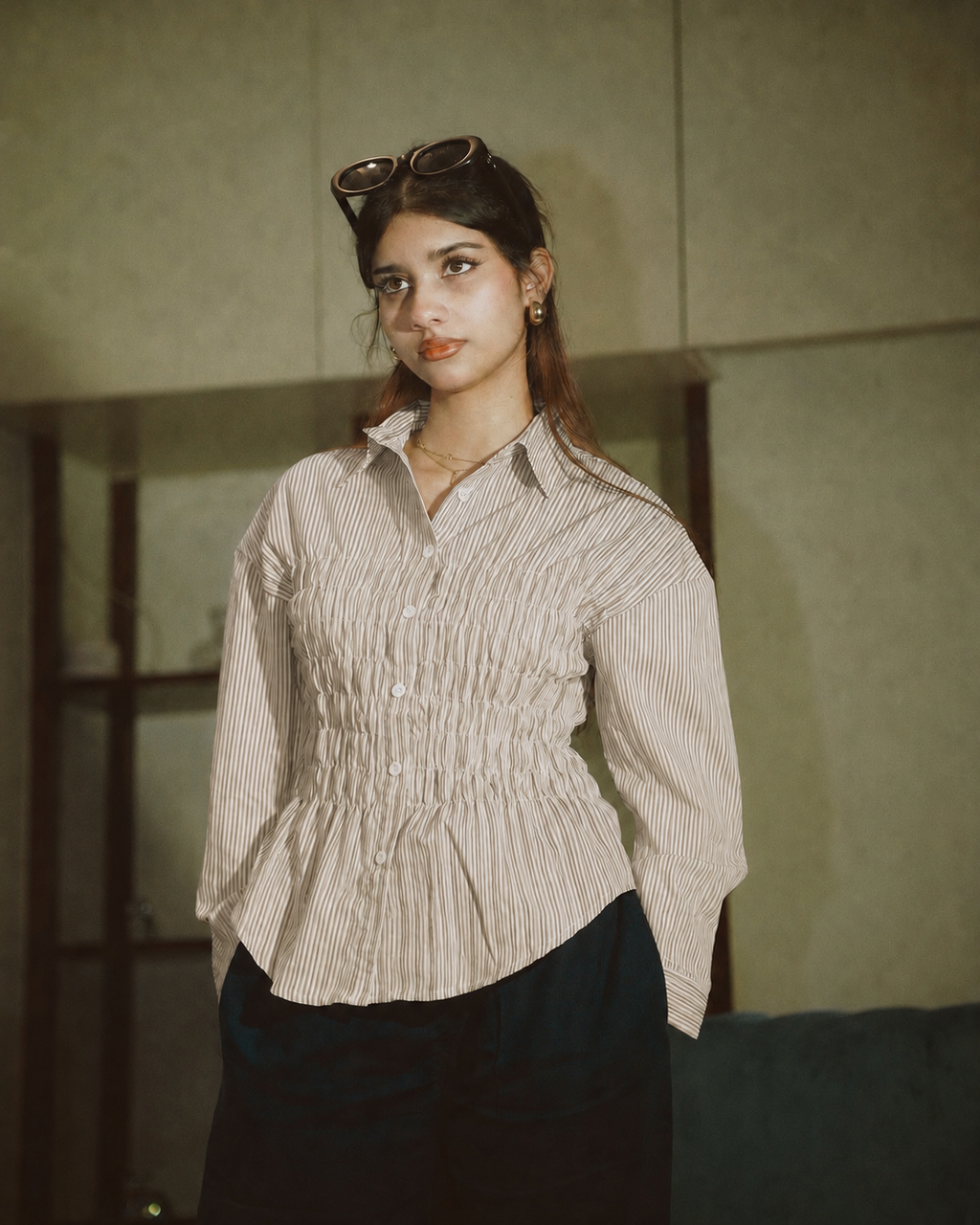 Women’s Fitted Striped Beige Shirt