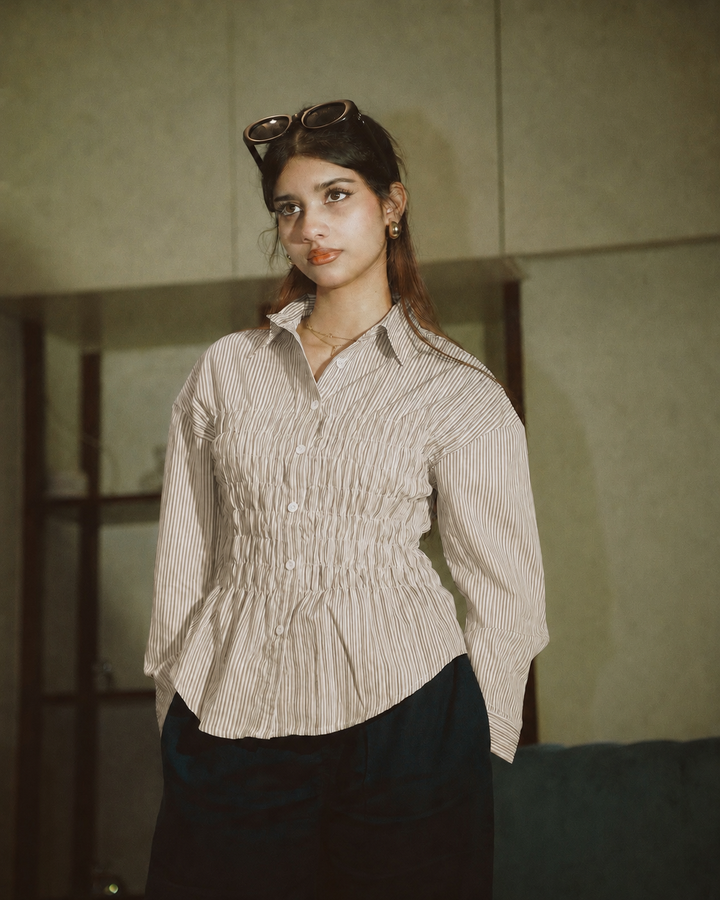 Women’s Fitted Striped Beige Shirt