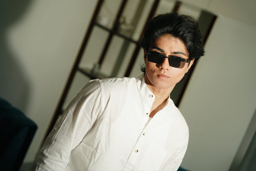 White Linen Henley with European Collar