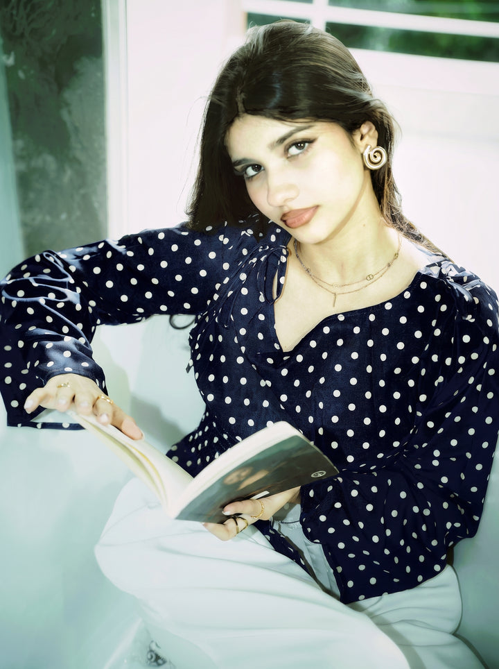 Women’s Polka Dot Top - Navy Blue