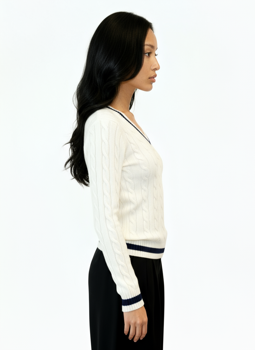 Valeria Women's V-Neck Sweater - White