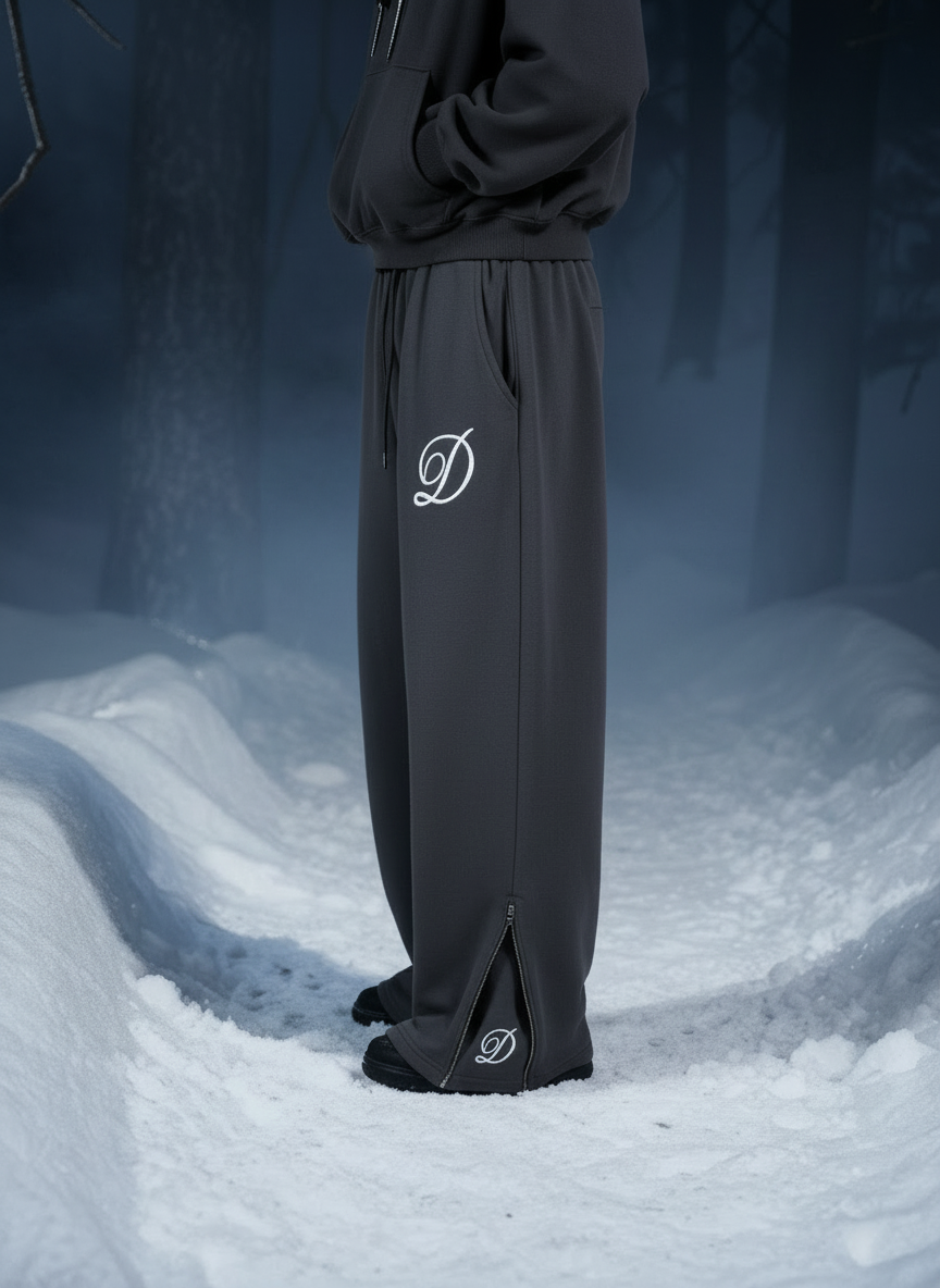 Deco Zip Flared Trousers - Charcoal Grey - 300GSM