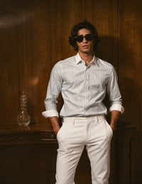 Striped Light Blue Contrast Collar Shirt