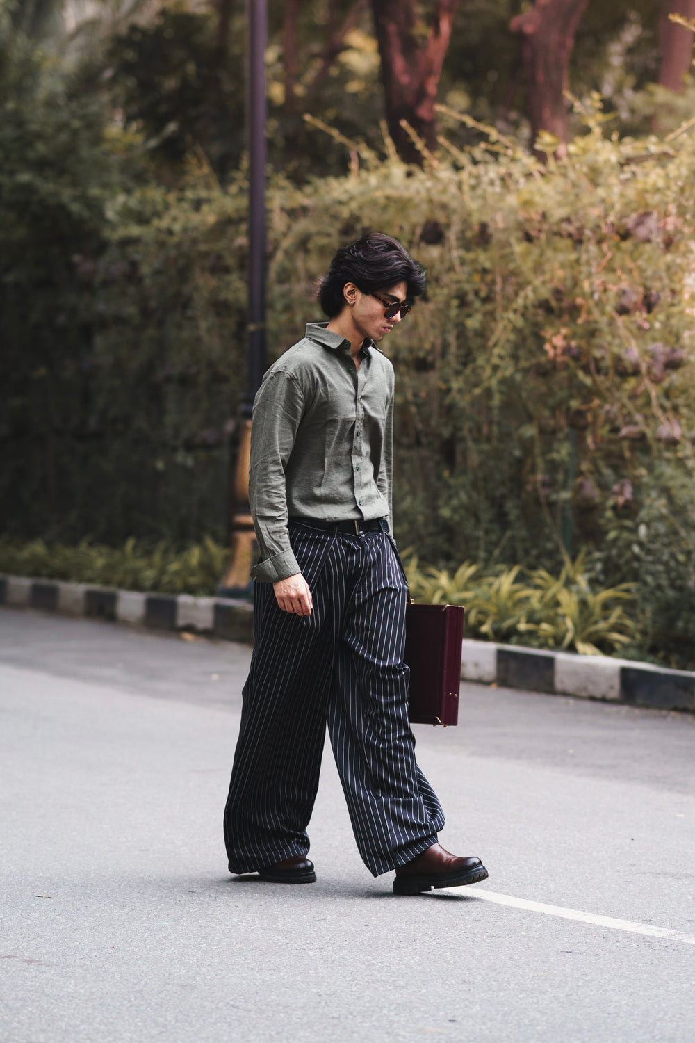 Unisex Prestige Pleated Pinstripe Pant - Striped Black