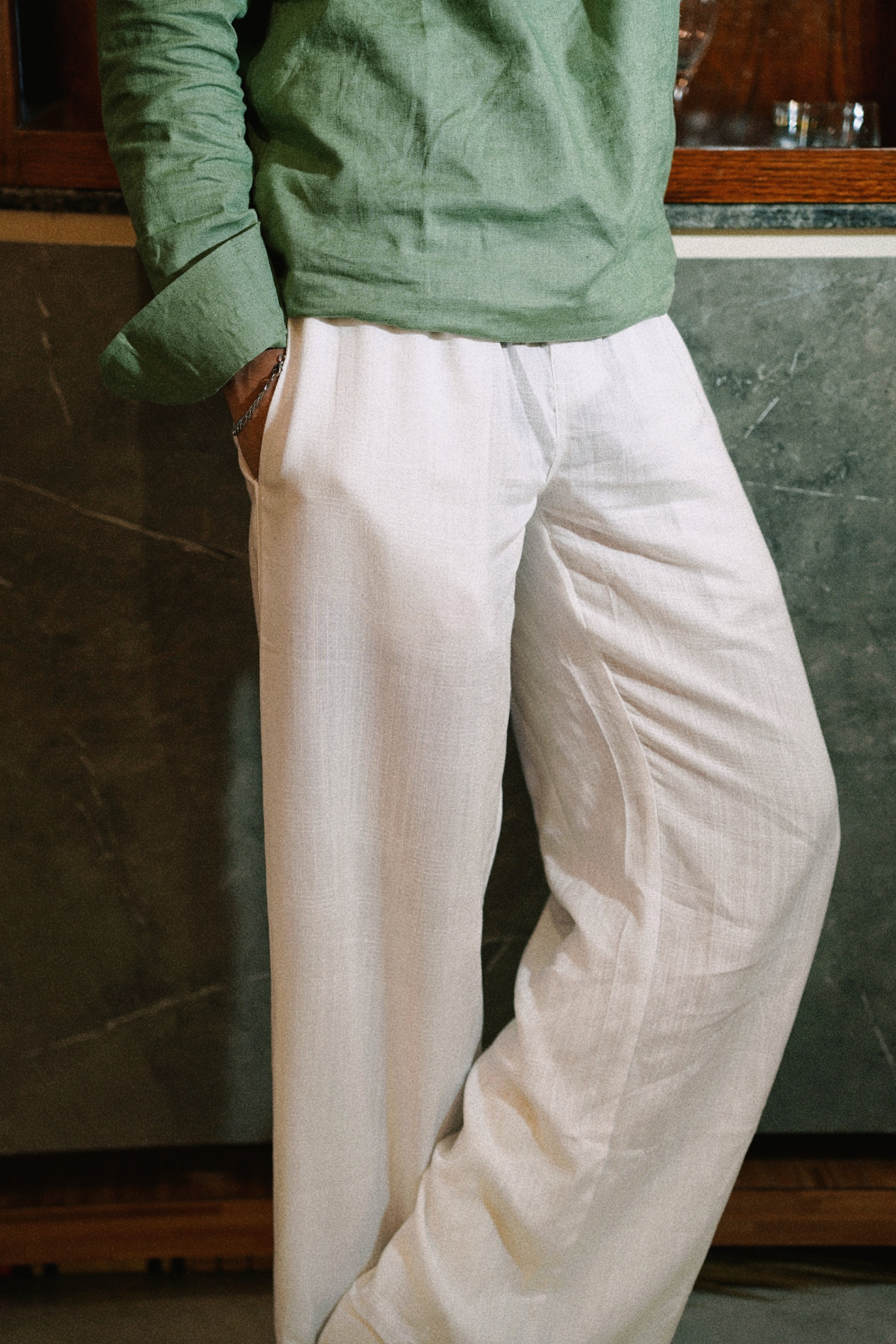 Unisex Wide-Legged Linen Pants - White