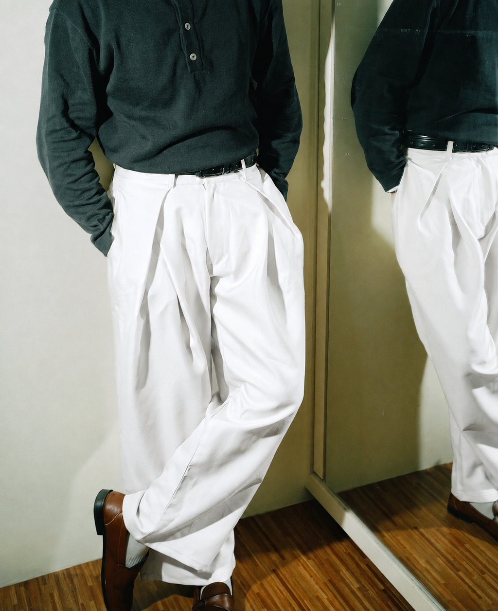 Unisex Prestige Pleated Pinstripe Pant - White