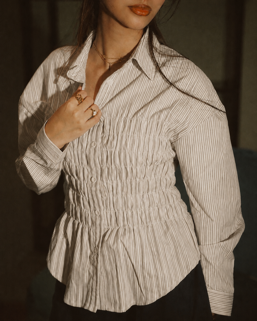 Women’s Fitted Striped Beige Shirt