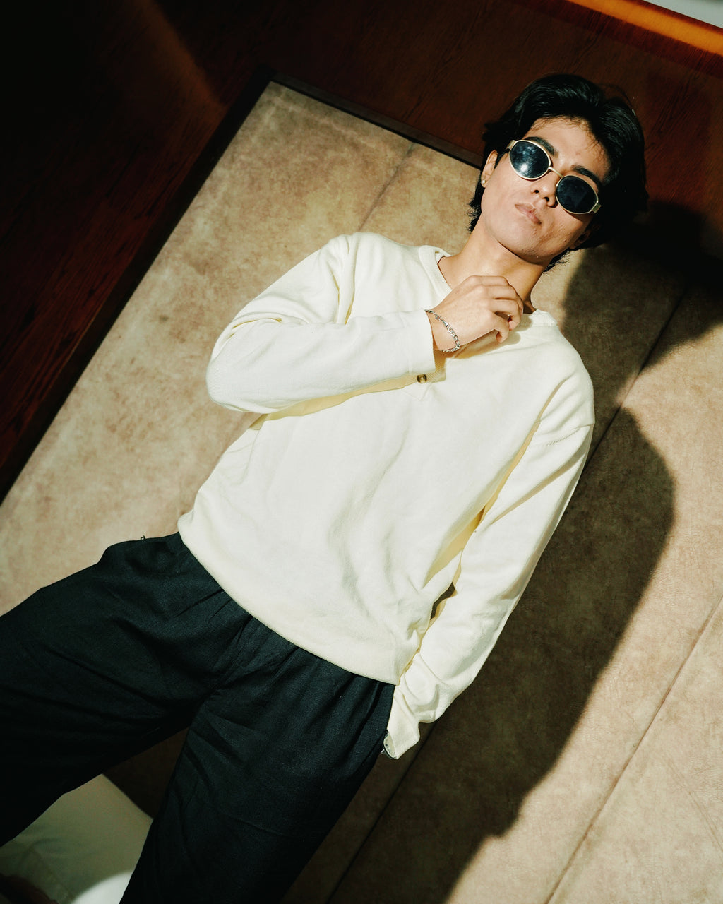 Knit Henley Tshirt - Cream