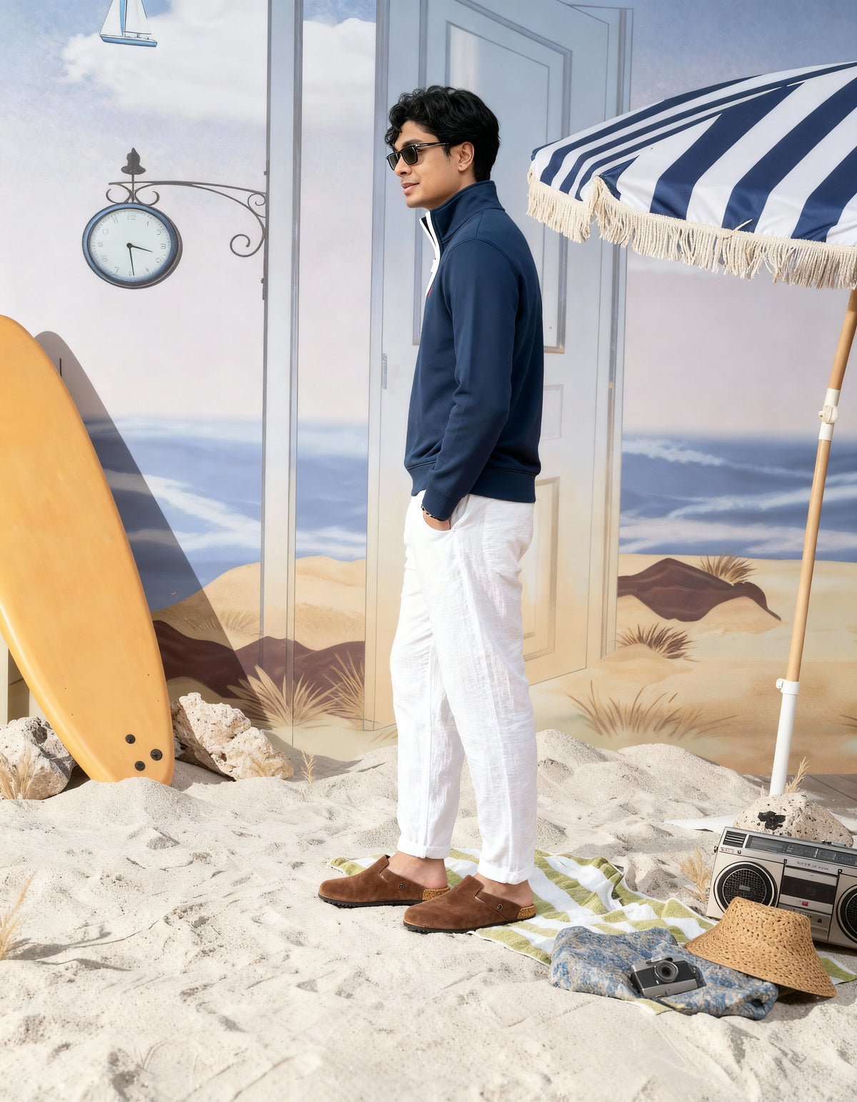 Deco Coastal Club Fleece Quarter Zip - Navy Blue