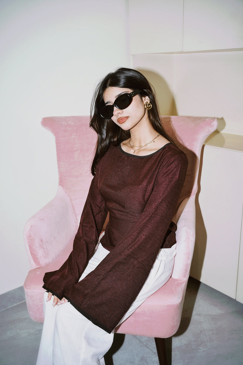 Women’s Flared Sleeve Top - Maroon