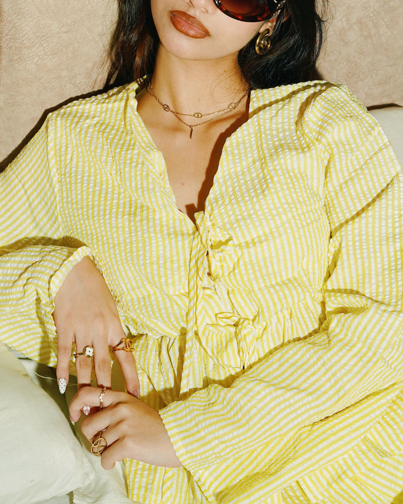 Women's Striped Set (Top + Bottom) - Yellow