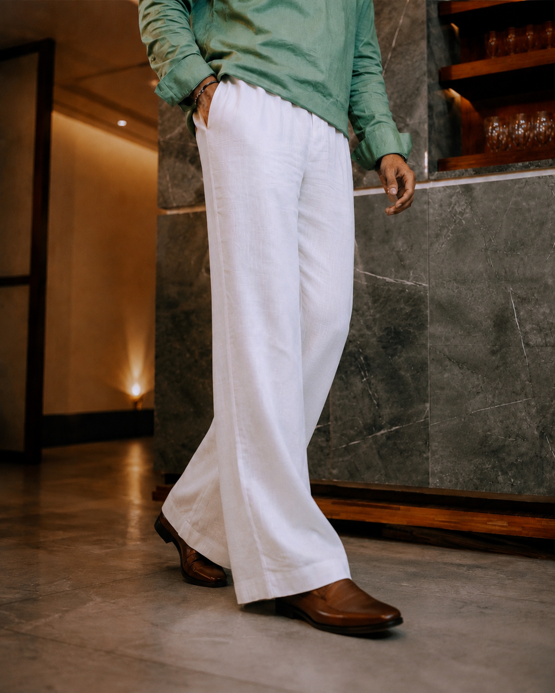 Unisex Wide-Legged Linen Pants - White