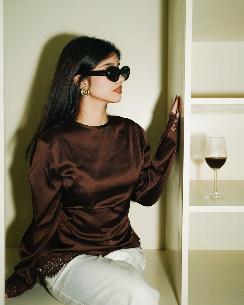 Women’s Satin Laced Top - Brown