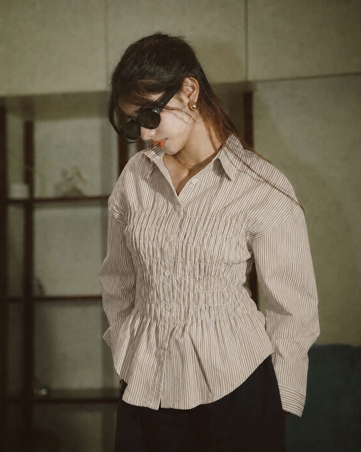 Women’s Fitted Striped Beige Shirt