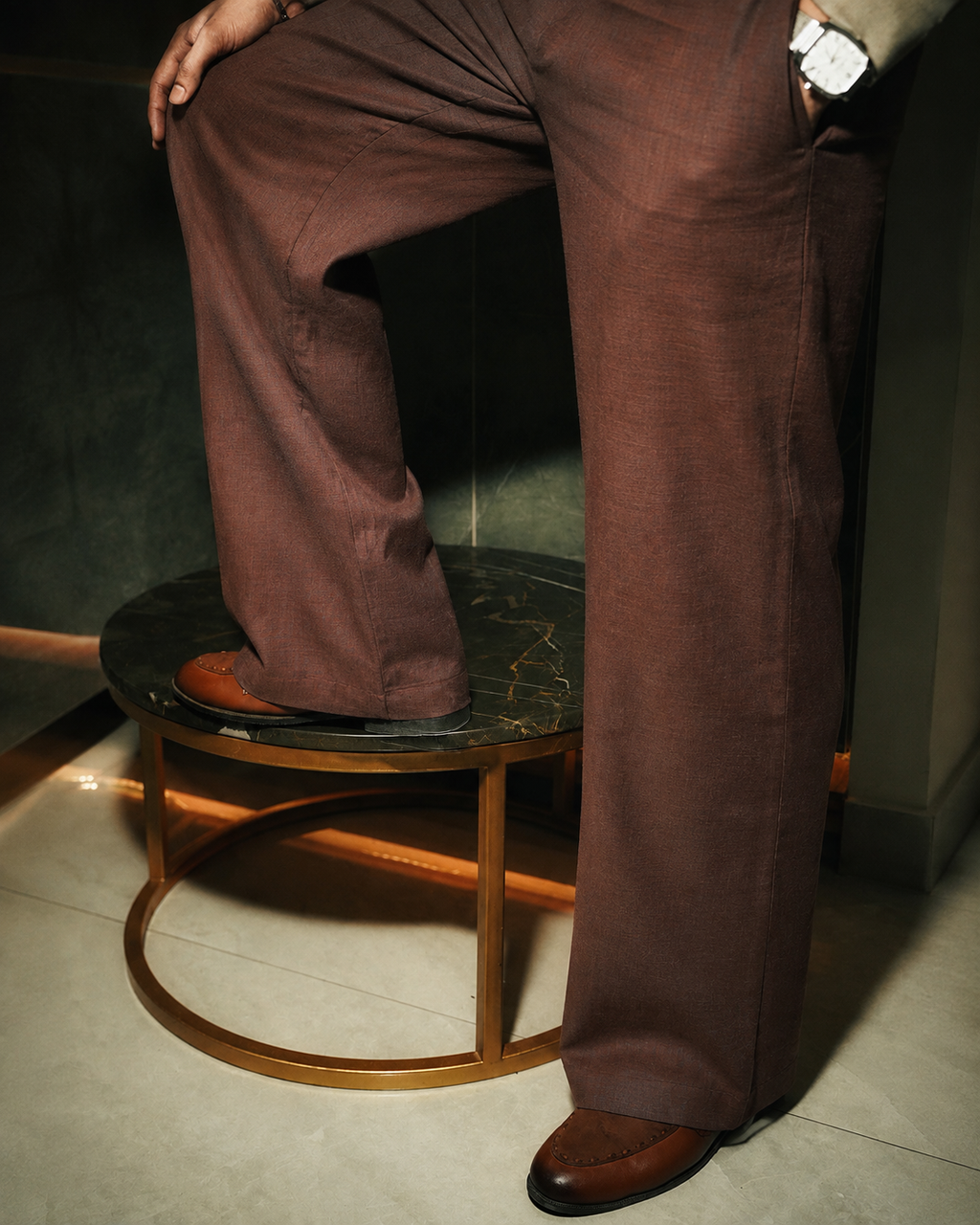 Unisex Wide-Legged Linen Pants - Brown