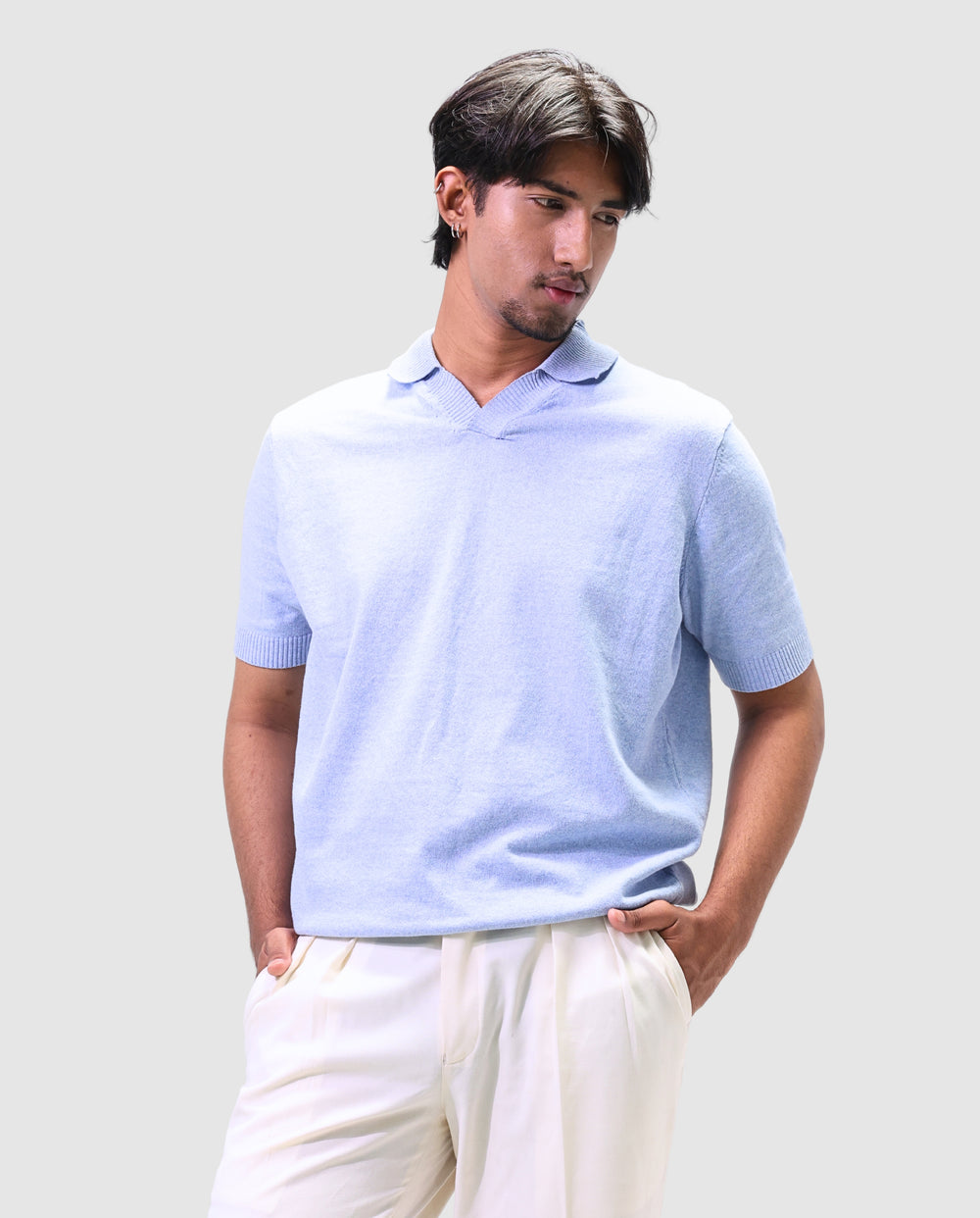 Premium Knit Polo - Light Blue