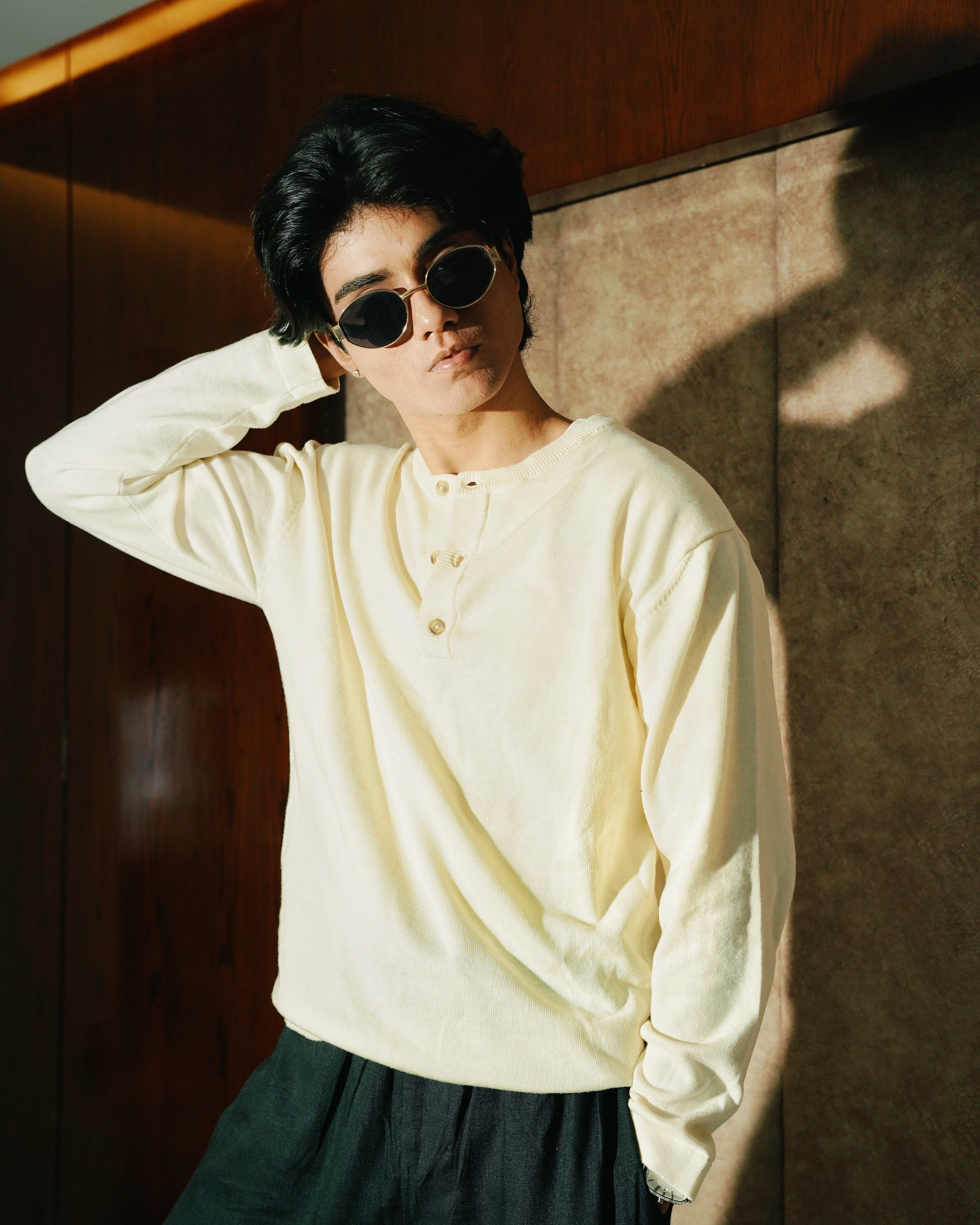 Knit Henley Tshirt - Cream