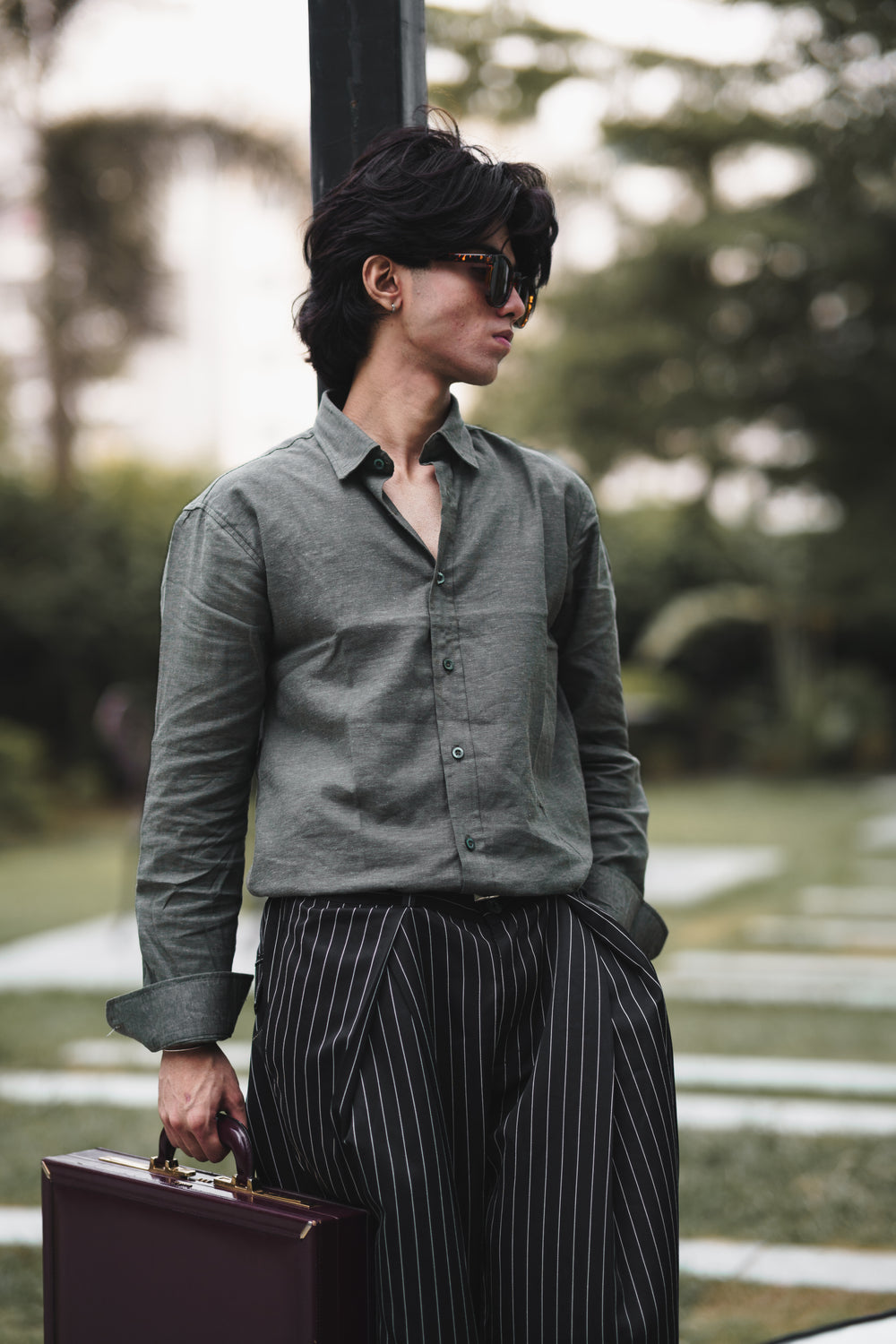 Unisex Prestige Pleated Pinstripe Pant - Striped Black