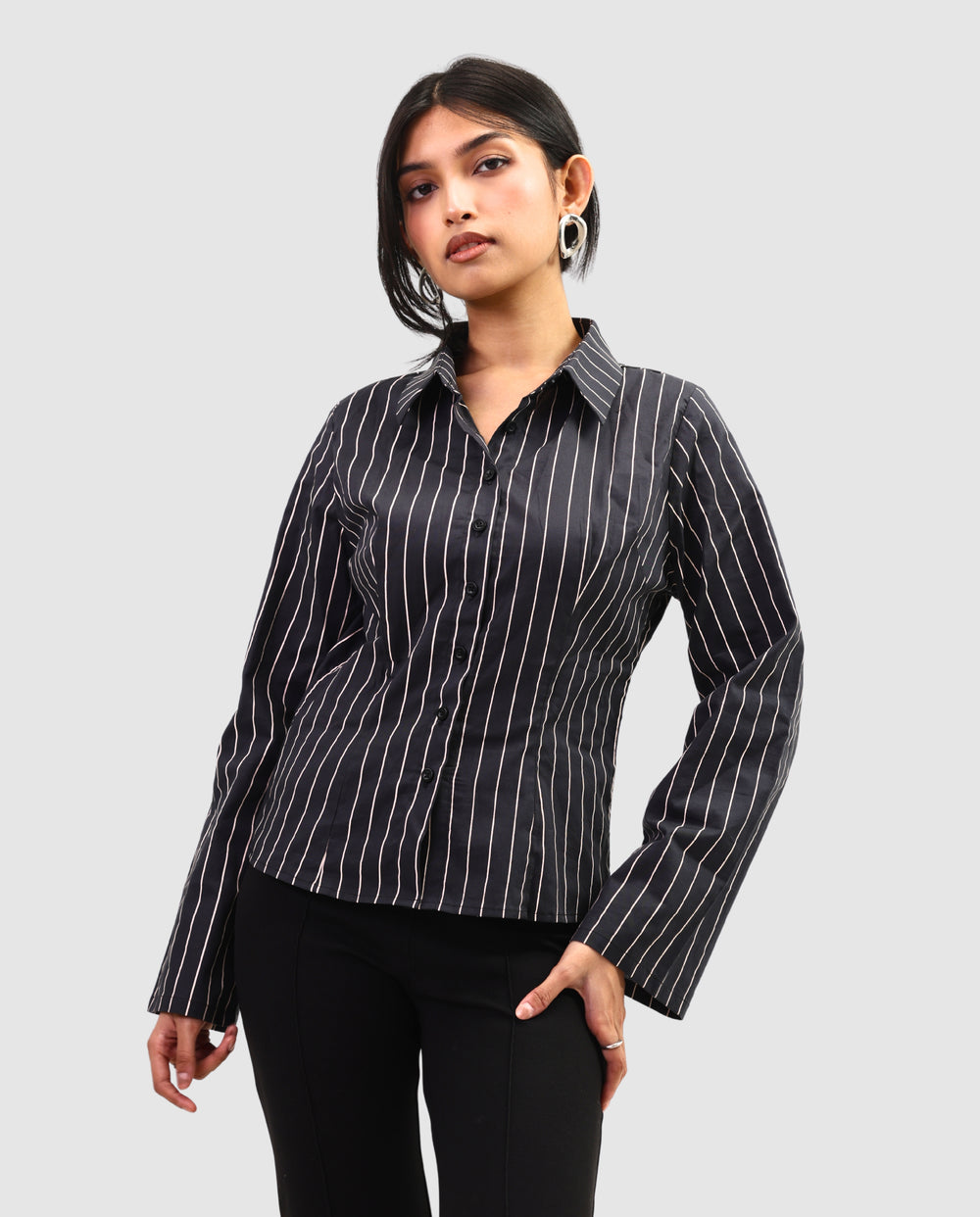 The Riviera Fitted Shirt - Dark Striped Shirt