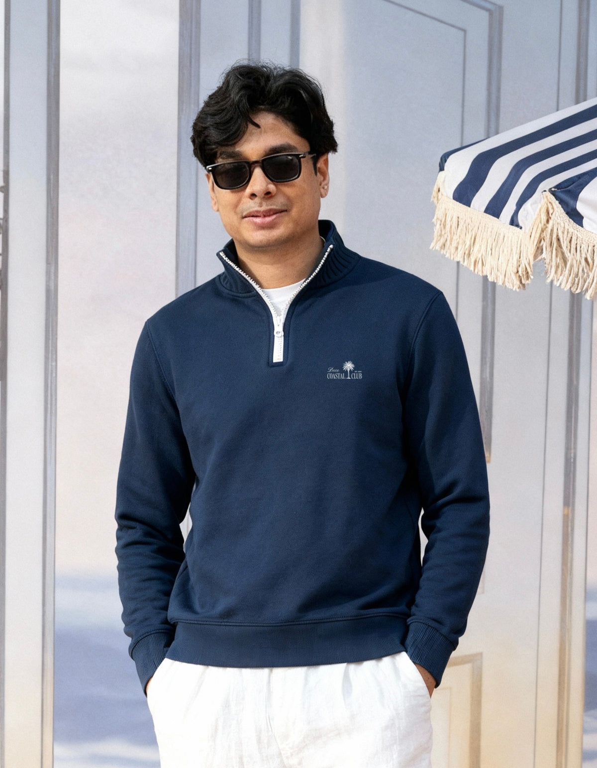 Deco Coastal Club Fleece Quarter Zip - Navy Blue