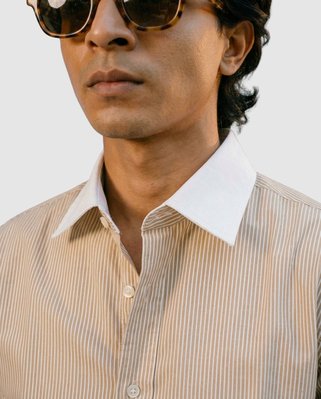 Striped Yellow Contrast Collar Shirt