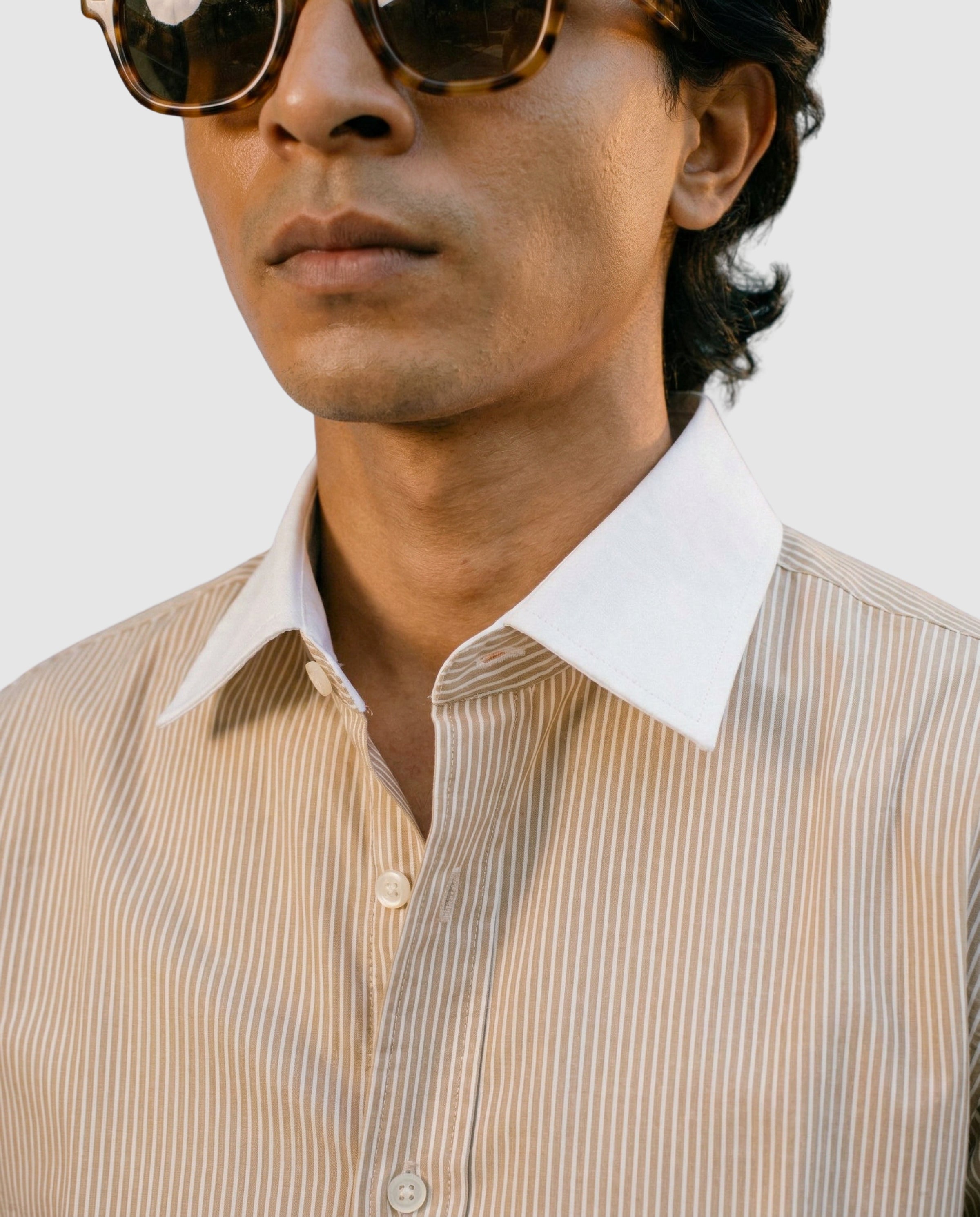 Striped Yellow Contrast Collar Shirt