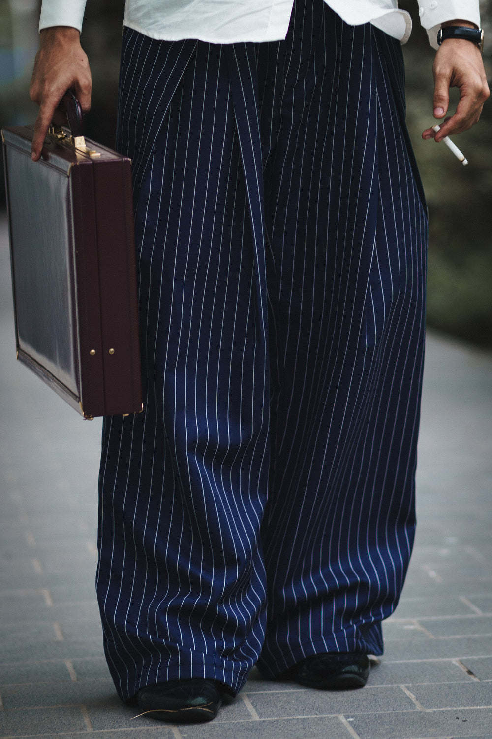 Unisex Prestige Pleated Pinstripe Pant - Striped Navy Blue