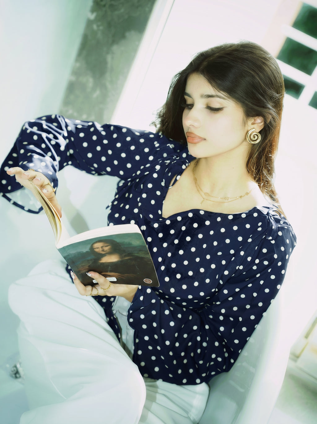 Women’s Polka Dot Top - Navy Blue