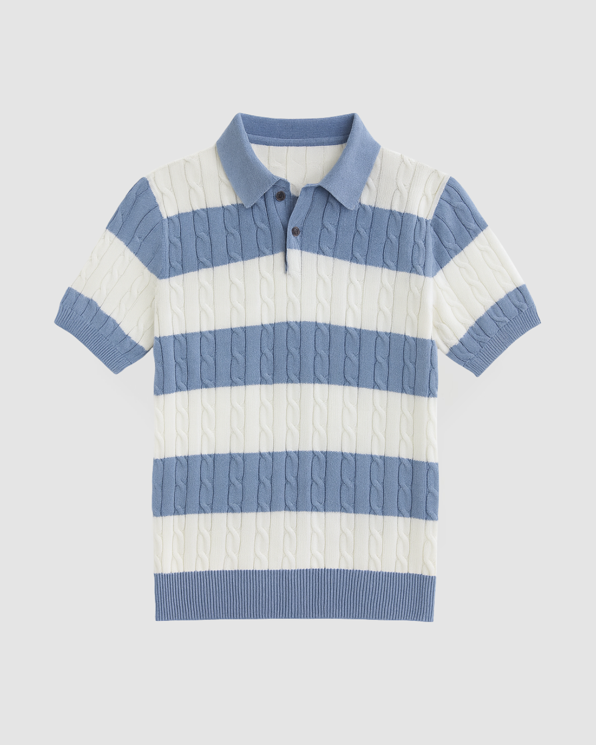 luxury cable knit polo stripe blue