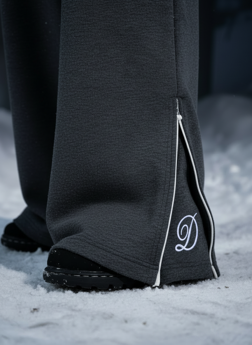 Deco Zip Flared Trousers - Charcoal Grey - 300GSM