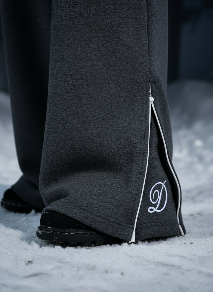 Deco Zip Flared Trousers - Charcoal Grey - 300GSM