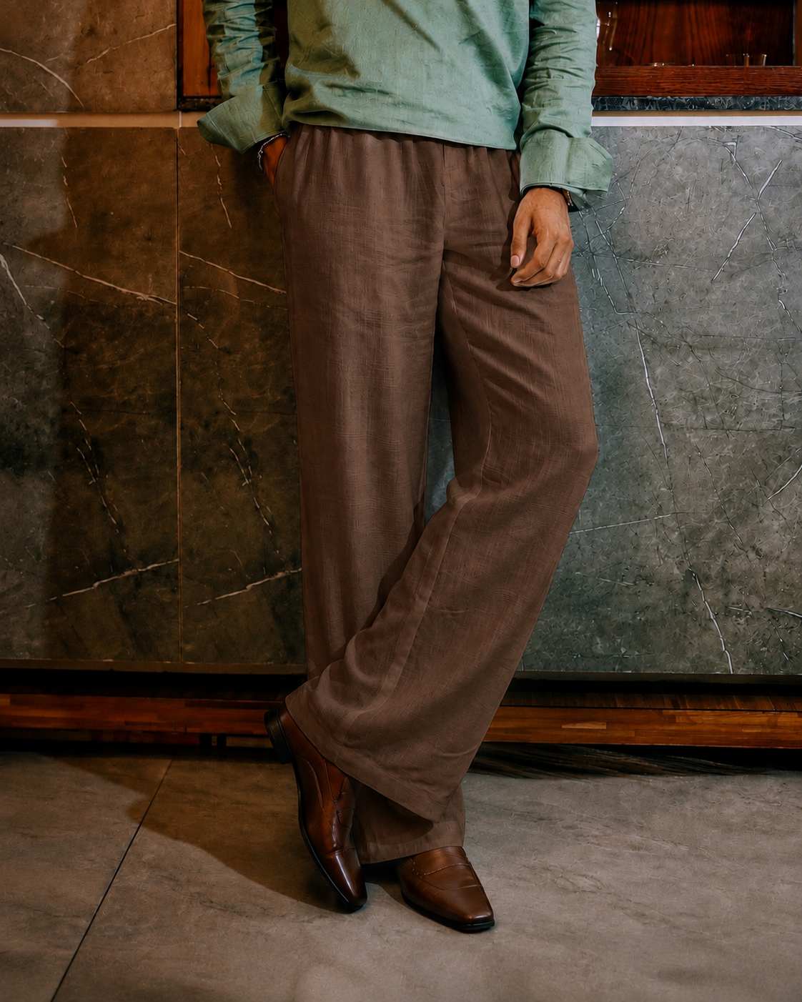 Unisex Wide-Legged Linen Pants - Brown