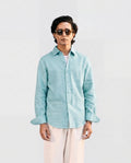 Vivid Blue Linen Shirt with European Collar