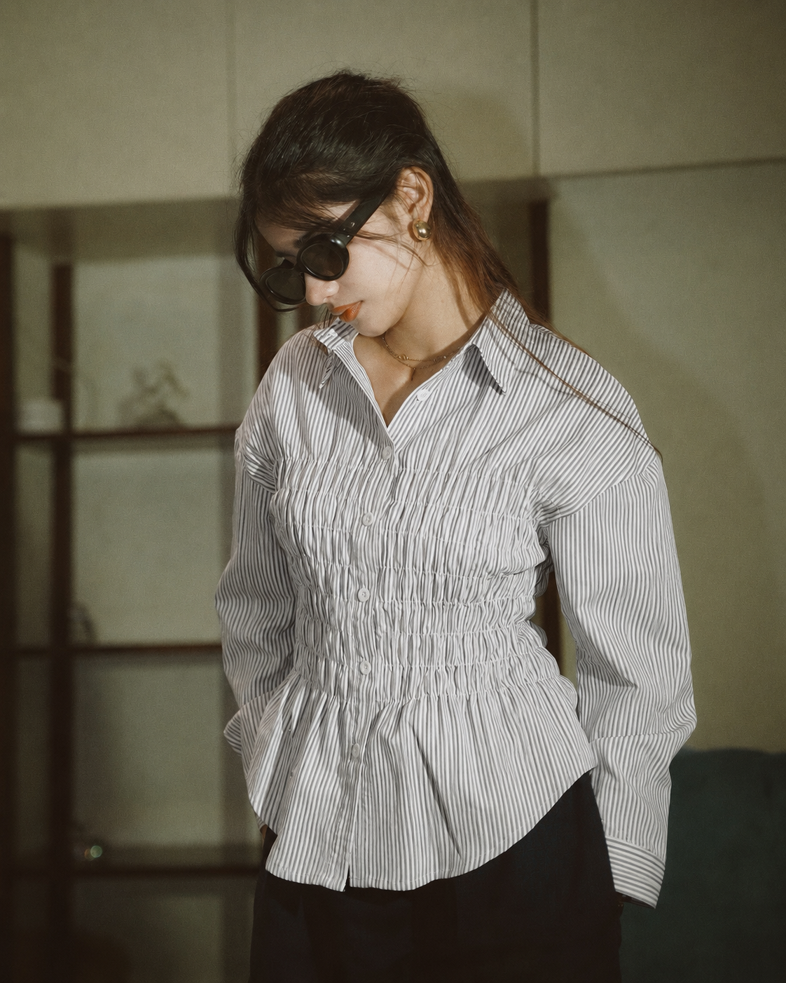 Women’s Fitted Striped Grey Shirt
