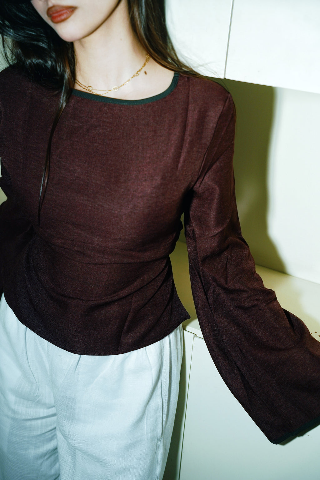 Women’s Flared Sleeve Top - Maroon